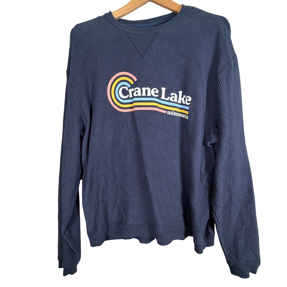 Crane Lake Minnesota Unwind Sweatshirt XL Blue Retro Graphic Boundary Waters